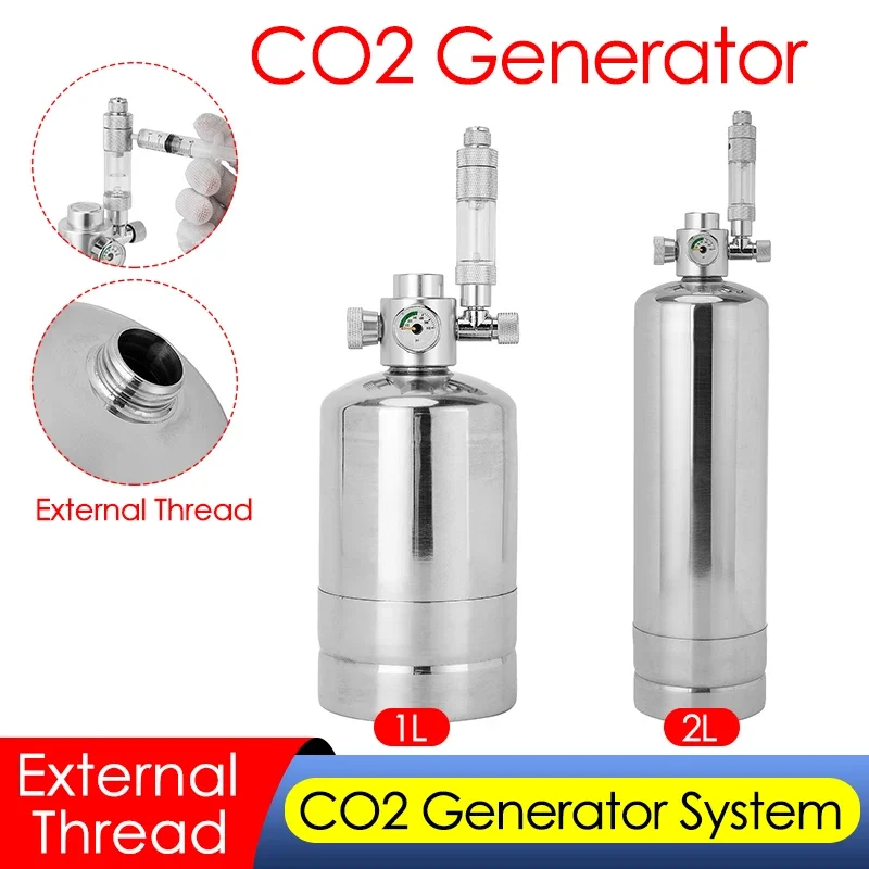 Planted Aquarium Kit - 1L/2L Aquarium CO2 เครื่องกําเนิดไฟฟ้าชุดถังปลาพืชน้ําคาร์บอนไดออกไซด์ Reactor ระบบด้ายภายนอกกระบอกเหล็ก