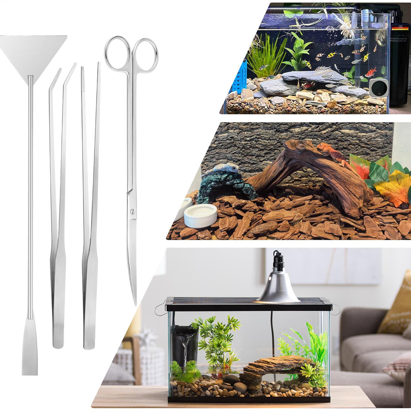 Planted Aquarium Maintenance Kit - ชุดเครื่องมือตู้ปลา 4 ชิ้นชุดทำความสะอาดตู้ปลาสแตนเลสพร้อมแหนบกรรไกรและไม้พายสำหรับปลูกอาหารบำรุงรักษา