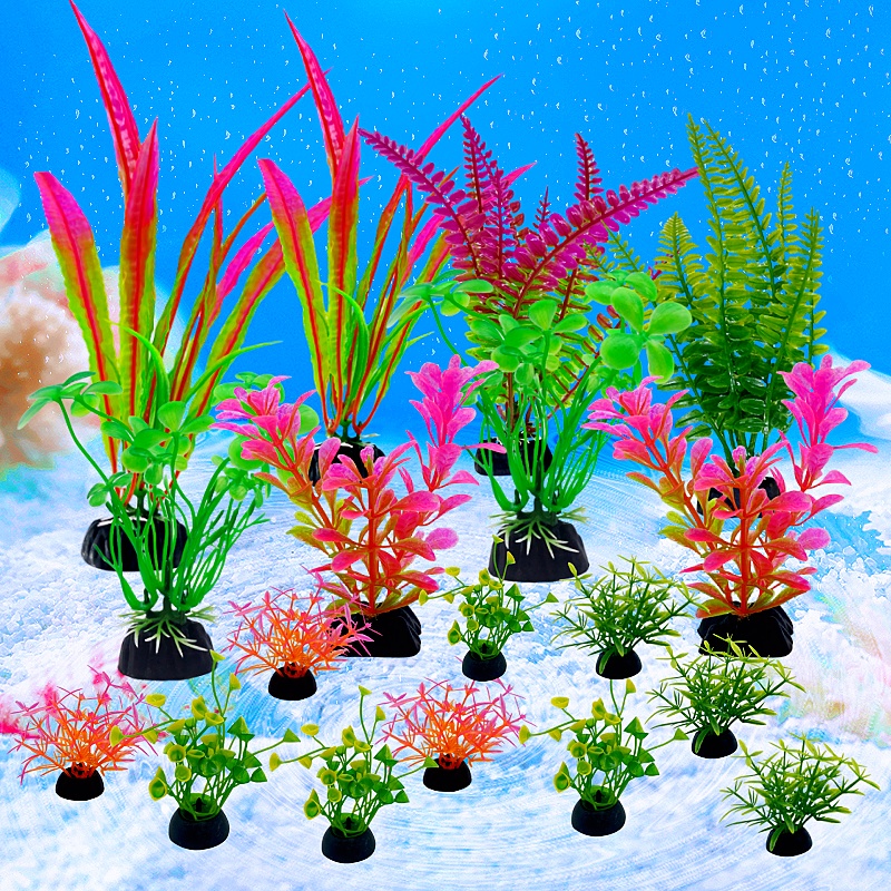 Planted Aquarium Bowl - 18PC ถังปลาจําลอง Aquarium ประดิษฐ์ตกแต่งพืชเครื่องประดับน้ําหญ้าปลาชามพลาสติกตกแต่ง