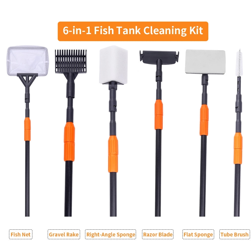 Planted Aquarium Maintenance Kit - ชุดอุปกรณ์ทำความสะอาดตู้ปลา 6 in 1 ชุดคีมหนีบตู้ปลา ตาข่ายกรองตะกอน