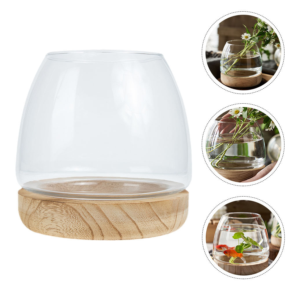 Planted Aquarium Bowl - ชุดกระถางปลูกพืชไฮโดรโพนิกส์ฐานไม้พร้อมแก้วสำหรับตกแต่งโต๊ะทำงาน ปลูกพืชน้ำ ตู้เลี้ยงสัตว์น้ำขนาดเล็ก ตู้ปลา กระถางดอกไม้