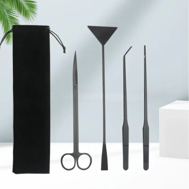 Planted Aquarium Maintenance Kit - กรรไกรหญ้าน้ําชุดสี่ชิ้นเครื่องมือทําความสะอาดถังปลาสแตนเลส Wave Clippers กรรไกรตรงแหนบ Sandscraper